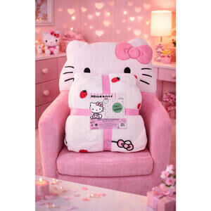 🚨HELLO KITTY FULL QUEEN HOLDING STRAWBERRY WHITE N PINK PLUSH BLANKET BRAND NEW